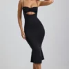 Vestido midi Julane de jersey elástico con fruncidos y aberturas en negro