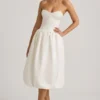 Vestido midi-longo convertible con detalle de lazo y bajo abullonado Gloriana en color marfil