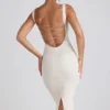 Vestido midi Navi de modal con ribete de encaje en color marfil