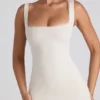 Vestido midi Navi de modal con ribete de encaje en color marfil