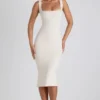 Vestido midi Navi de modal con ribete de encaje en color marfil