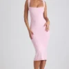 Vestido midi Navi de modal con ribete de encaje en rosa suave