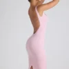 Vestido midi Navi de modal con ribete de encaje en rosa suave