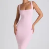 Vestido midi Navi de modal con ribete de encaje en rosa suave