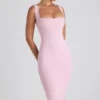 Vestido midi Navi de modal con ribete de encaje en rosa suave