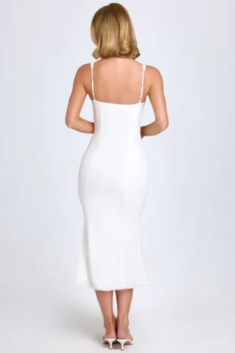 Vestido midi Petula con ribete de encaje en blanco
