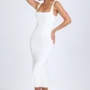 Vestido midi Petula con ribete de encaje en blanco