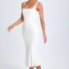Vestido midi Petula con ribete de encaje en blanco