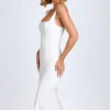 Vestido midi Petula con ribete de encaje en blanco