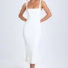 Vestido midi Petula con ribete de encaje en blanco