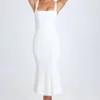 Vestido midi Petula con ribete de encaje en blanco