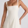 Vestido midi plisado de corte A con lazo Isadora en color marfil