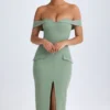 Vestido midi Rasine con hombros descubiertos en verde caqui