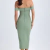 Vestido midi Rasine con hombros descubiertos en verde caqui