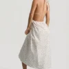 Vestido midi sin espalda de popelín de algodón Aeris con estampado de rosas