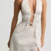 Vestido midi sin espalda de popelín de algodón Aeris con estampado de rosas