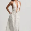 Vestido midi sin espalda de popelín de algodón Aeris con estampado de rosas