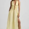 Vestido midi sin espalda de popelín de algodón Aeris en amarillo limón