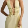 Vestido midi sin espalda de popelín de algodón Aeris en amarillo limón