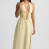 Vestido midi sin espalda de popelín de algodón Aeris en amarillo limón