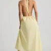Vestido midi sin espalda de popelín de algodón Aeris en amarillo limón
