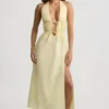 Vestido midi sin espalda de popelín de algodón Aeris en amarillo limón