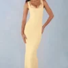 Vestido midi Sorelle con ribete de encaje en modal, color amarillo mantequilla