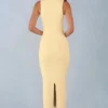 Vestido midi Sorelle con ribete de encaje en modal, color amarillo mantequilla