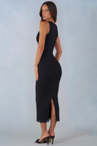 Vestido midi Sorelle con ribete de encaje modal en negro