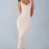 Vestido midi Sorelle de modal con ribete de encaje en color marfil