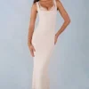 Vestido midi Sorelle de modal con ribete de encaje en color marfil