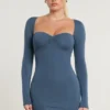 Vestido Perrie de manga larga con fruncidos en mezcla de modal y cachemira en azul marino francés