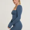 Vestido Perrie de manga larga con fruncidos en mezcla de modal y cachemira en azul marino francés