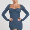 Vestido Perrie de manga larga con fruncidos en mezcla de modal y cachemira en azul marino francés