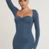 Vestido Perrie de manga larga con fruncidos en mezcla de modal y cachemira en azul marino francés