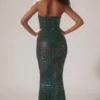 Vestido sin tirantes con adornos Marleni en verde esmeralda
