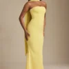 Vestido sin tirantes con detalle de pañuelo Imogene en amarillo pastel