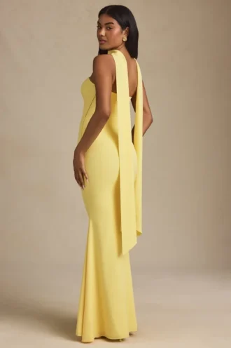Vestido sin tirantes con detalle de pañuelo Imogene en amarillo pastel