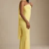 Vestido sin tirantes con detalle de pañuelo Imogene en amarillo pastel