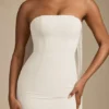 Vestido sin tirantes con detalle de pañuelo Imogene en color marfil