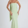 Vestido sin tirantes con detalle de pañuelo Imogene en verde primavera