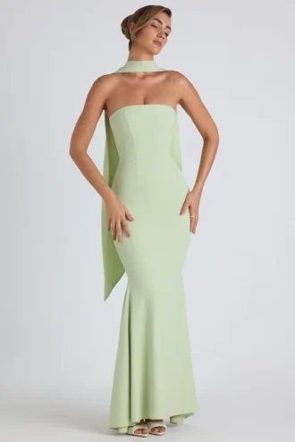 Vestido sin tirantes con detalle de pañuelo Imogene en verde primavera