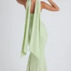 Vestido sin tirantes con detalle de pañuelo Imogene en verde primavera