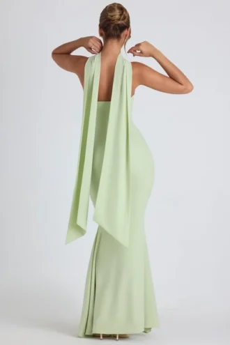 Vestido sin tirantes con detalle de pañuelo Imogene en verde primavera