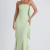 Vestido sin tirantes con detalle de pañuelo Imogene en verde primavera