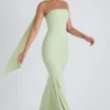 Vestido sin tirantes con detalle de pañuelo Imogene en verde primavera