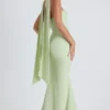 Vestido sin tirantes con detalle de pañuelo Imogene en verde primavera