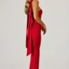 Vestido sin tirantes con detalle de pañuelo Mandi en rojo escarlata