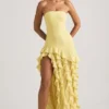 Vestido sin tirantes con volantes Diletta en amarillo pastel