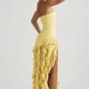 Vestido sin tirantes con volantes Diletta en amarillo pastel